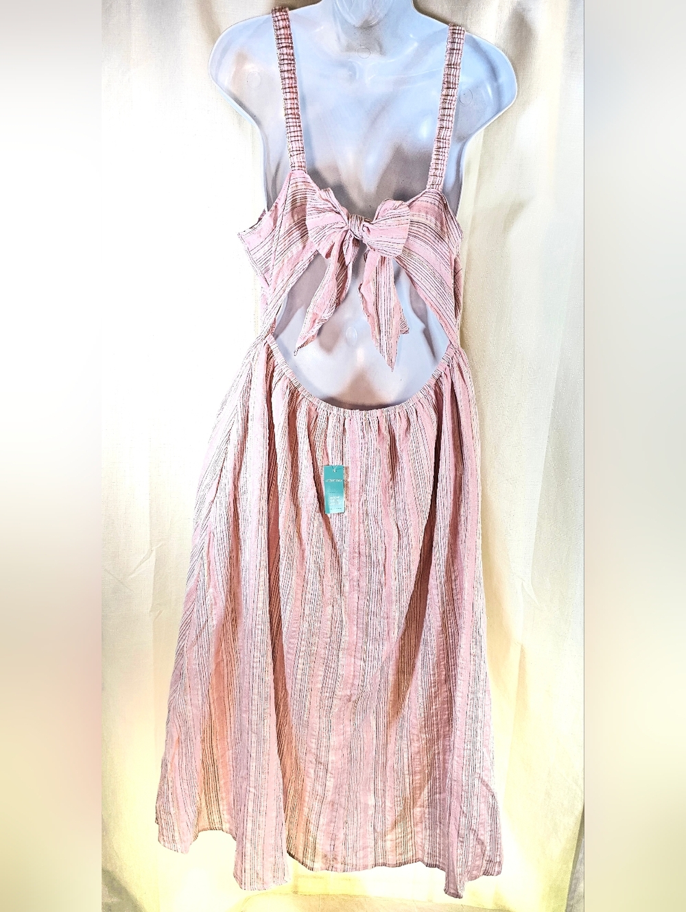 Nwt 2/$20 Maurices XL Blush Pink Striped Open Tie Back Midi Dress - Picture 7 of 8